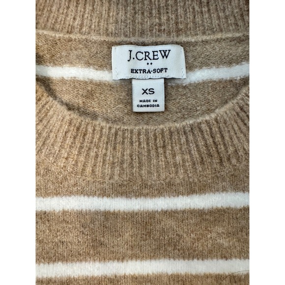 J. Crew Extra Soft Striped Crew Neck Sweater XS Camel White Wool Blend - Picture 7 of 9